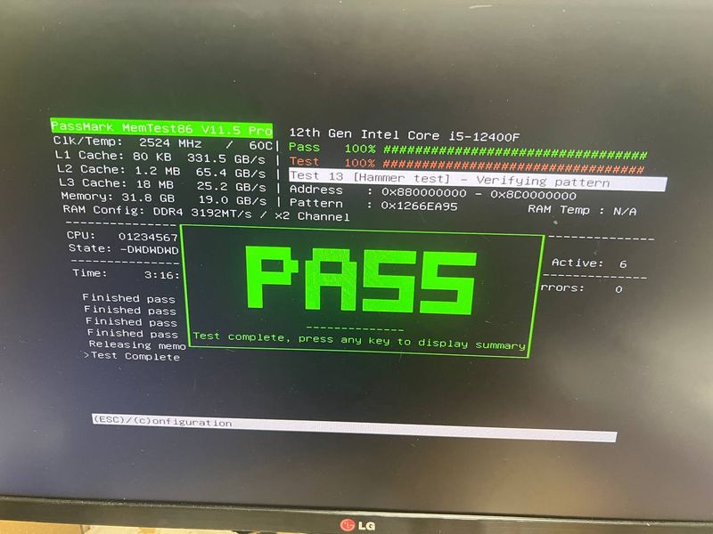 부산 동래 전원 꺼짐 점검 - MemTest86 램 테스트 PASS